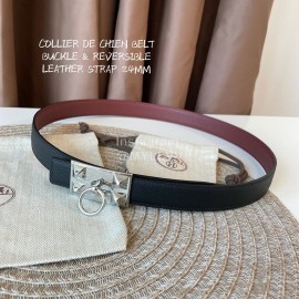 Hermes Fashion Leather Silver Buckle Reversible Belt 24mm 