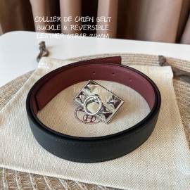 Hermes Fashion Leather Silver Buckle Reversible Belt 24mm 