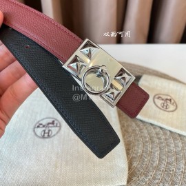 Hermes Fashion Leather Silver Buckle Reversible Belt 24mm 