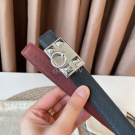 Hermes Fashion Leather Silver Buckle Reversible Belt 24mm 