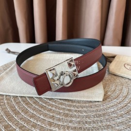 Hermes Fashion Leather Silver Buckle Reversible Belt 24mm 