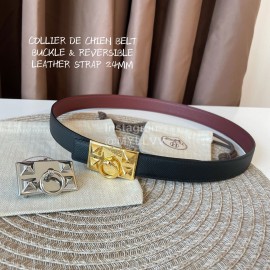 Hermes Fashion Leather Silver Buckle Reversible Belt 24mm 