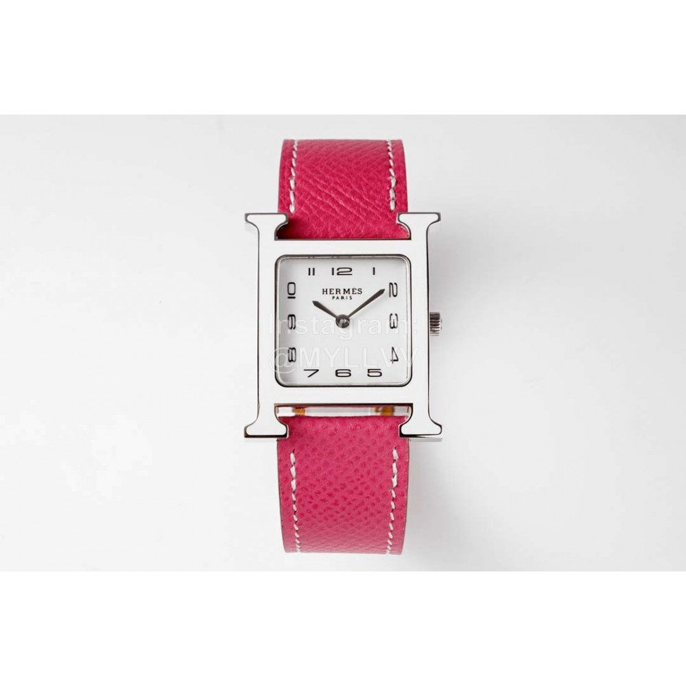 Hermes Heure H 316 Fine Steel Fired Enamel Paint Case Watch Rose Red