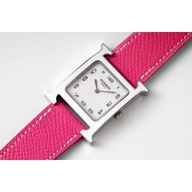 Hermes Heure H 316 Fine Steel Fired Enamel Paint Case Watch Rose Red