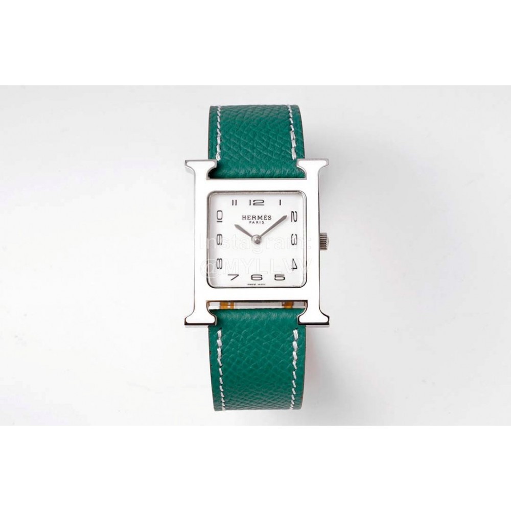 Hermes Heure H 316 Fine Steel Fired Enamel Paint Case Watch Dark Green