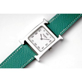 Hermes Heure H 316 Fine Steel Fired Enamel Paint Case Watch Dark Green