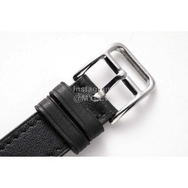 Hermes Heure H Double Jeu Diamond Leather Strap Watch Black