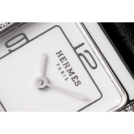 Hermes Heure H Double Jeu Diamond Black Leather Strap Watch