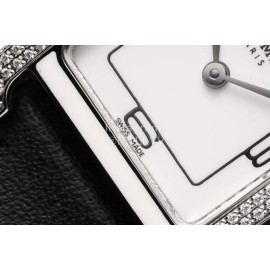 Hermes Heure H Double Jeu Diamond Black Leather Strap Watch