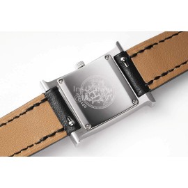 Hermes Heure H Double Jeu Diamond Black Leather Strap Watch