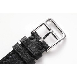 Hermes Heure H Double Jeu Diamond Black Leather Strap Watch
