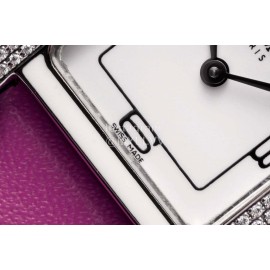 Hermes Heure H Double Jeu Diamond Leather Strap Watch Purple