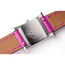 Hermes Heure H Double Jeu Diamond Leather Strap Watch Purple