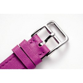 Hermes Heure H Double Jeu Diamond Leather Strap Watch Purple