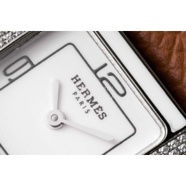 Hermes Heure H Double Jeu Fashion Diamond Leather Strap Watch Brown