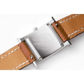 Hermes Heure H Double Jeu Fashion Diamond Leather Strap Watch Brown