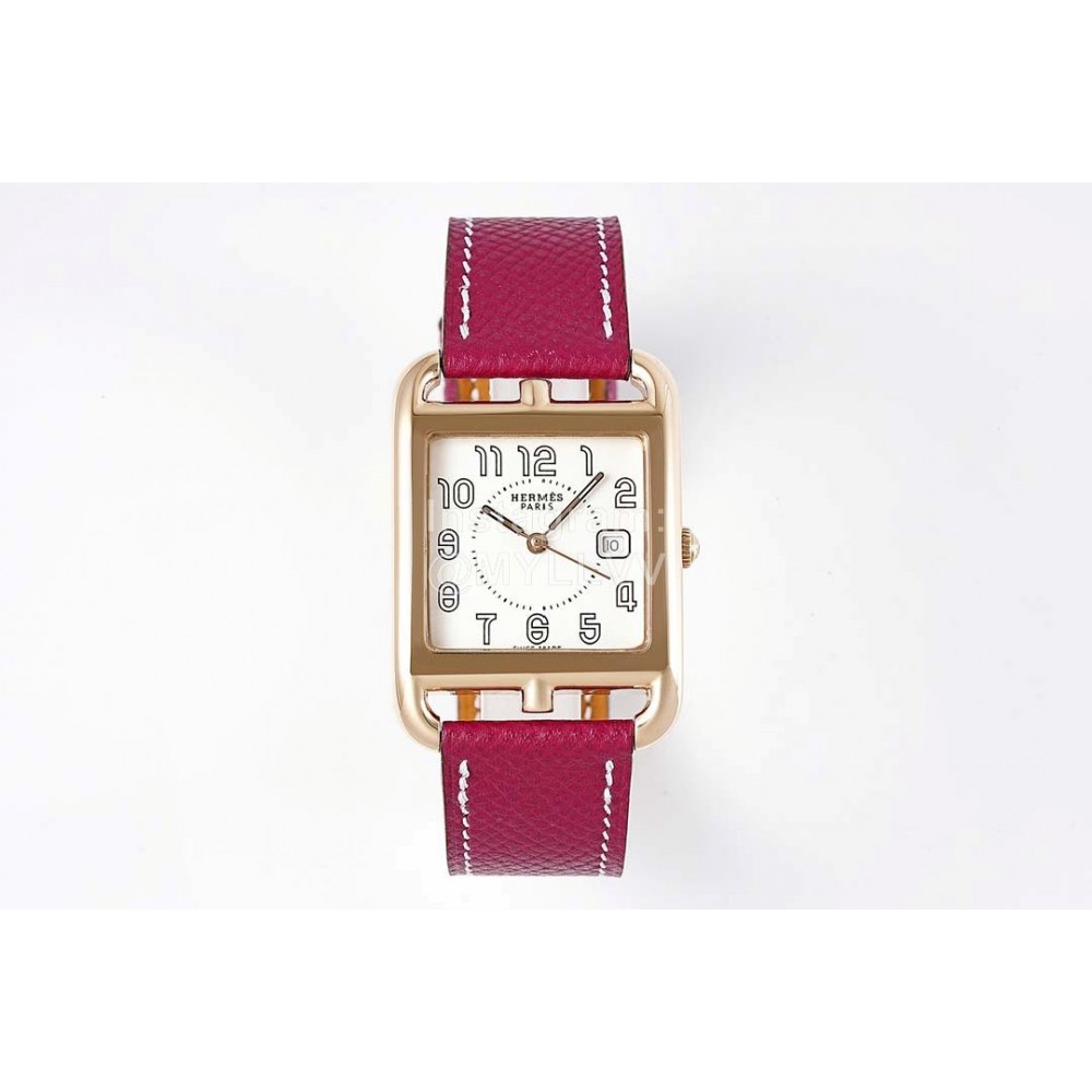 Hermes Cape Cod Series 316 Refined Steel Watch Wine Red
