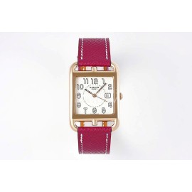 Hermes Cape Cod Series 316 Refined Steel Watch Wine Red