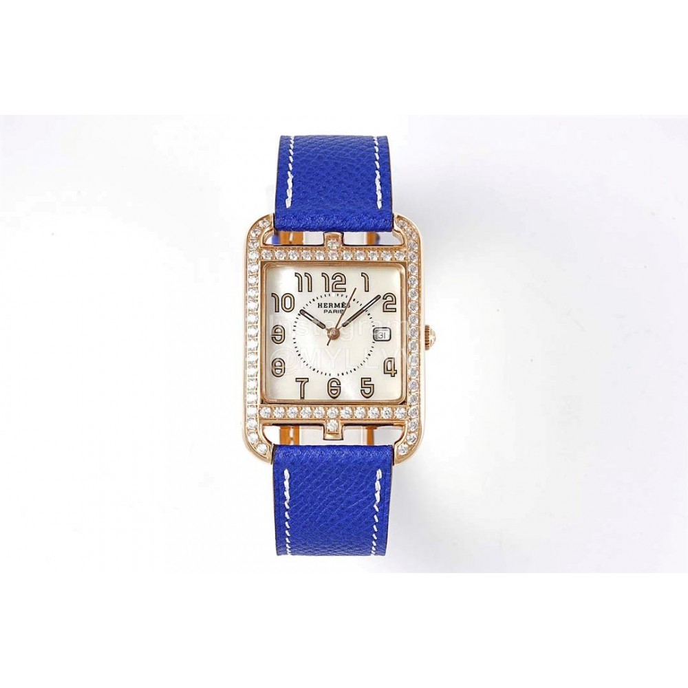 Hermes Cape Cod Series 316 Refined Steel Diamond Watch Blue