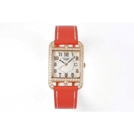 Hermes Cape Cod Series 316 Refined Steel Diamond Watch Red