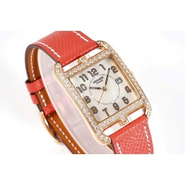 Hermes Cape Cod Series 316 Refined Steel Diamond Watch Red