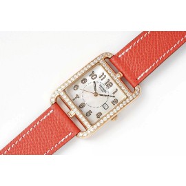 Hermes Cape Cod Series 316 Refined Steel Diamond Watch Red