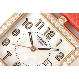 Hermes Cape Cod Series 316 Refined Steel Diamond Watch Red