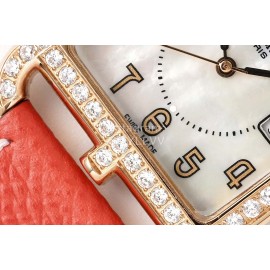 Hermes Cape Cod Series 316 Refined Steel Diamond Watch Red