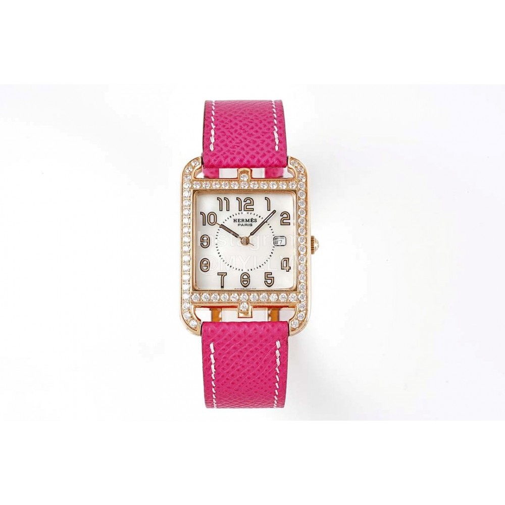 Hermes Cape Cod Series 316 Refined Steel Diamond Watch Rose Red