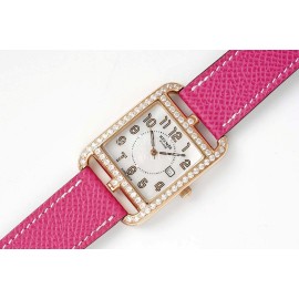 Hermes Cape Cod Series 316 Refined Steel Diamond Watch Rose Red
