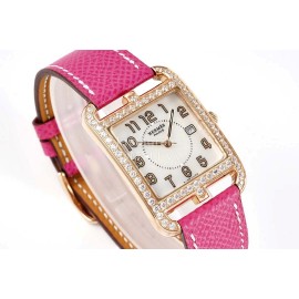 Hermes Cape Cod Series 316 Refined Steel Diamond Watch Rose Red