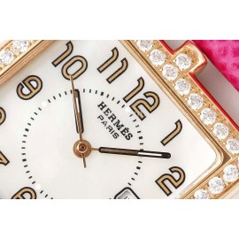 Hermes Cape Cod Series 316 Refined Steel Diamond Watch Rose Red