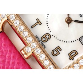 Hermes Cape Cod Series 316 Refined Steel Diamond Watch Rose Red