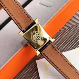 Hermes Heure H Black Lacquer Dial Leather Strap Watch