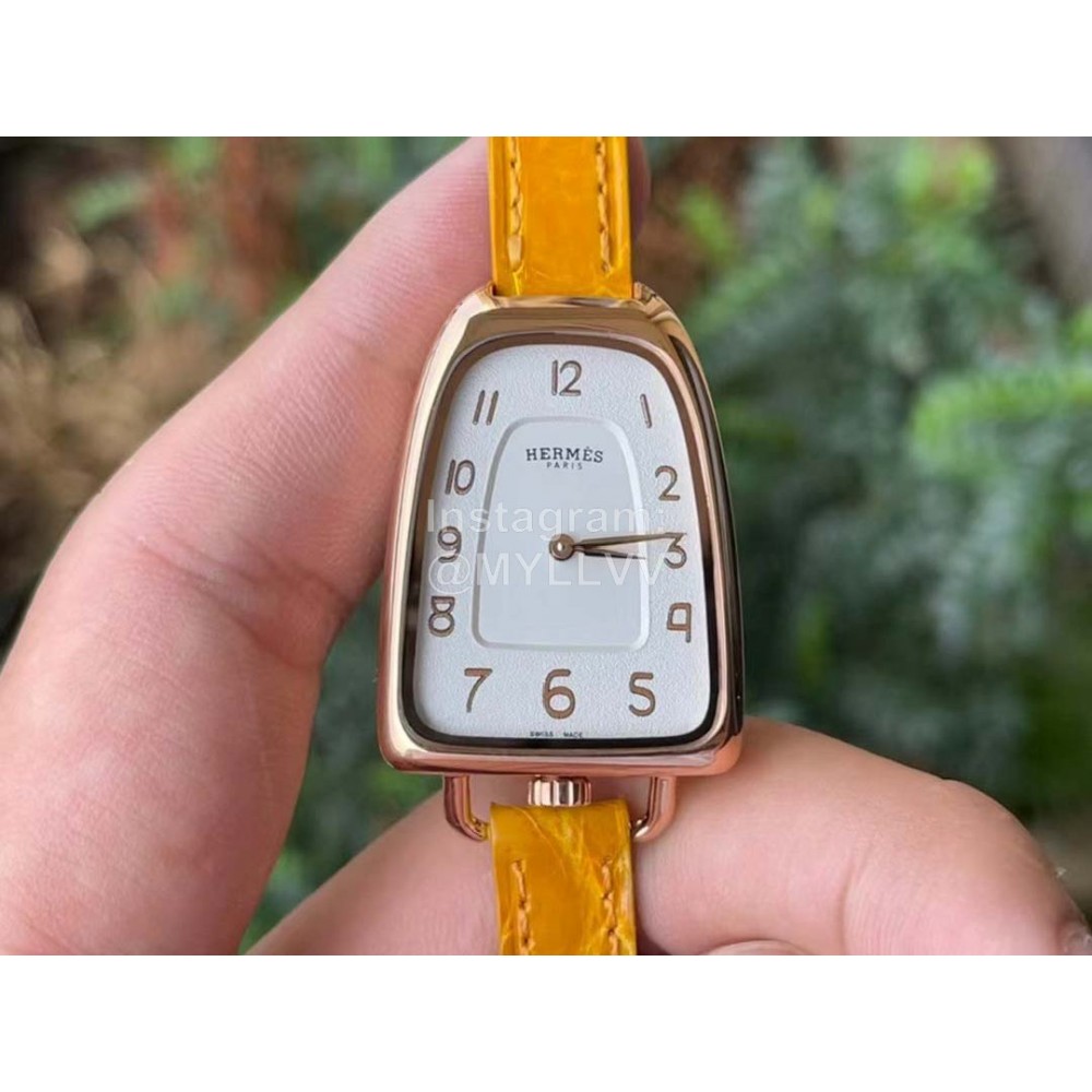 Galop D’Hermès Fashion Leather Strap Watch Orange