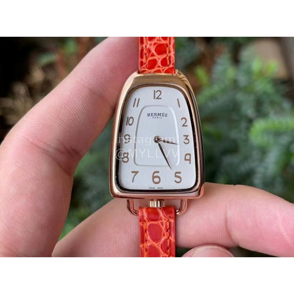 Galop D’Hermès Fashion Leather Strap Watch Orange Red