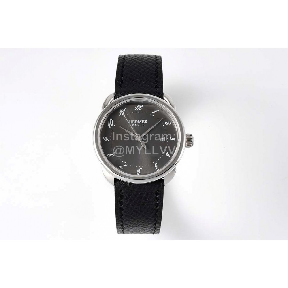 Hermes Arceau 316 Refined Steel Case Leather Strap Watch Black