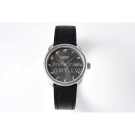 Hermes Arceau 316 Refined Steel Case Leather Strap Watch Black