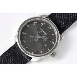 Hermes Arceau 316 Refined Steel Case Leather Strap Watch Black
