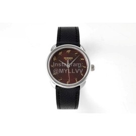 Hermes Arceau 316 Refined Steel Case Black Leather Strap Watch