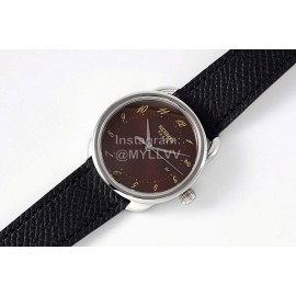 Hermes Arceau 316 Refined Steel Case Black Leather Strap Watch