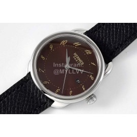 Hermes Arceau 316 Refined Steel Case Black Leather Strap Watch