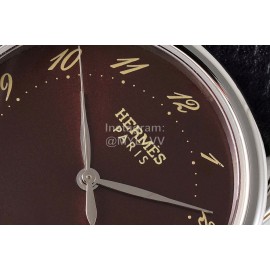 Hermes Arceau 316 Refined Steel Case Black Leather Strap Watch