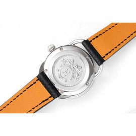 Hermes Arceau 316 Refined Steel Case Black Leather Strap Watch