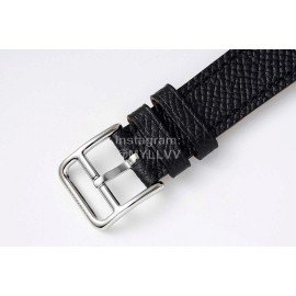 Hermes Arceau 316 Refined Steel Case Black Leather Strap Watch