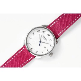 Hermes Arceau 316 Refined Steel Case Leather Strap Watch Wine Red