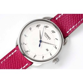 Hermes Arceau 316 Refined Steel Case Leather Strap Watch Wine Red