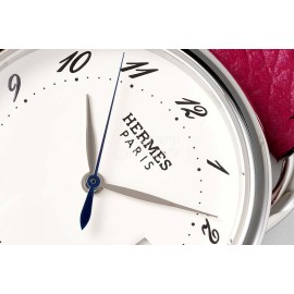 Hermes Arceau 316 Refined Steel Case Leather Strap Watch Wine Red