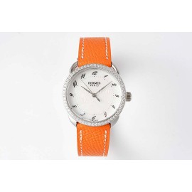 Hermes Arceau 316 Refined Steel Case Leather Strap Watch Orange