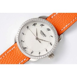 Hermes Arceau 316 Refined Steel Case Leather Strap Watch Orange